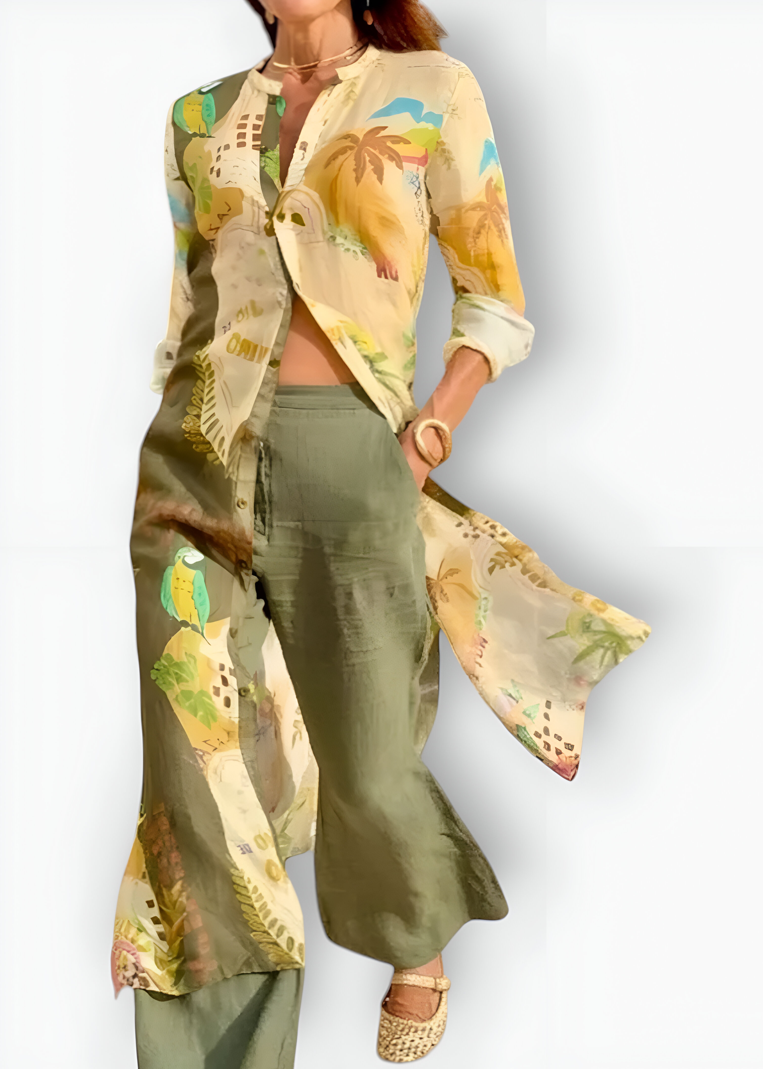 Isabella – Two-Piece Set with Tropical Shirt Dress