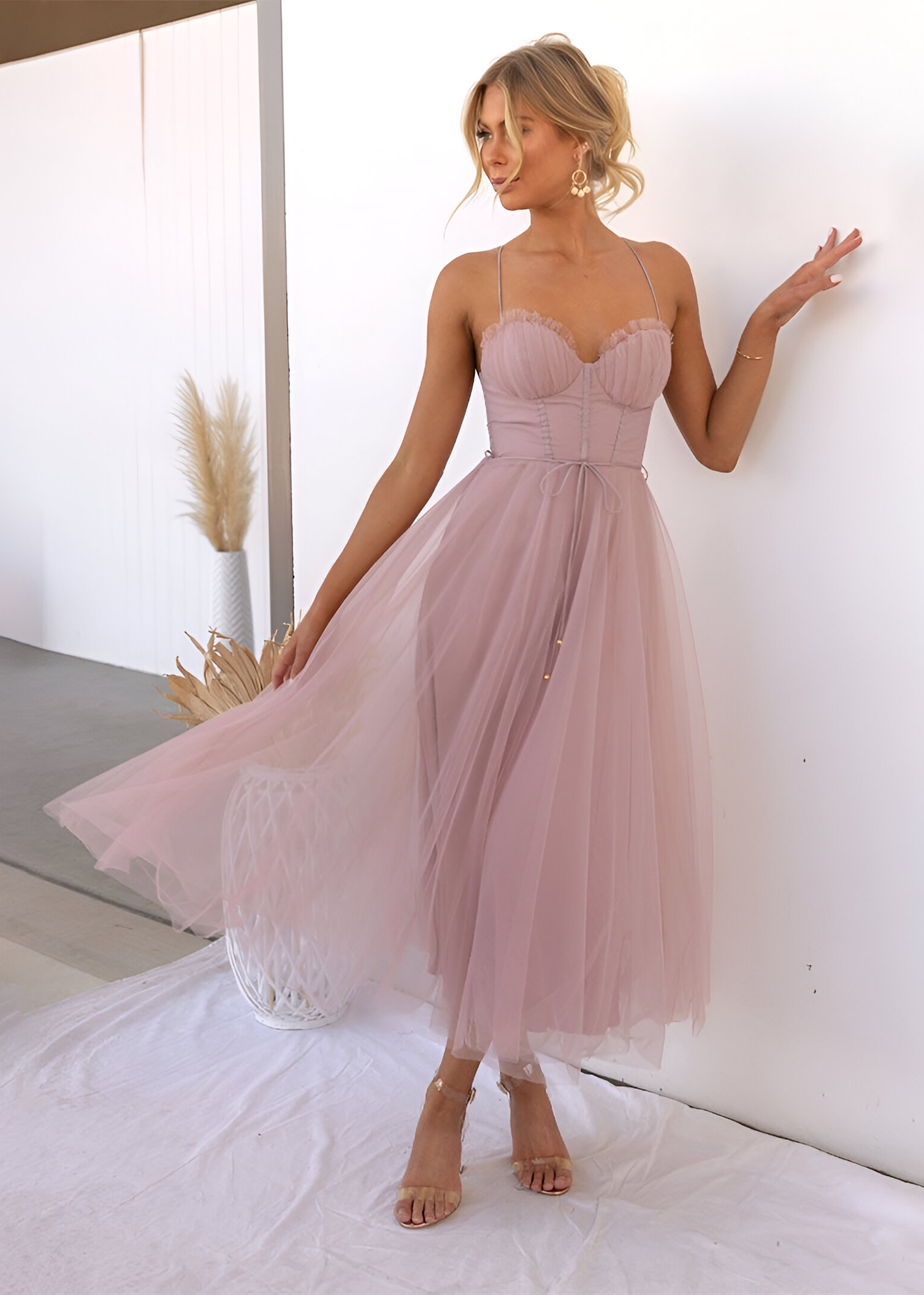 Nolia – Tulle Midi Dress with Corset Top