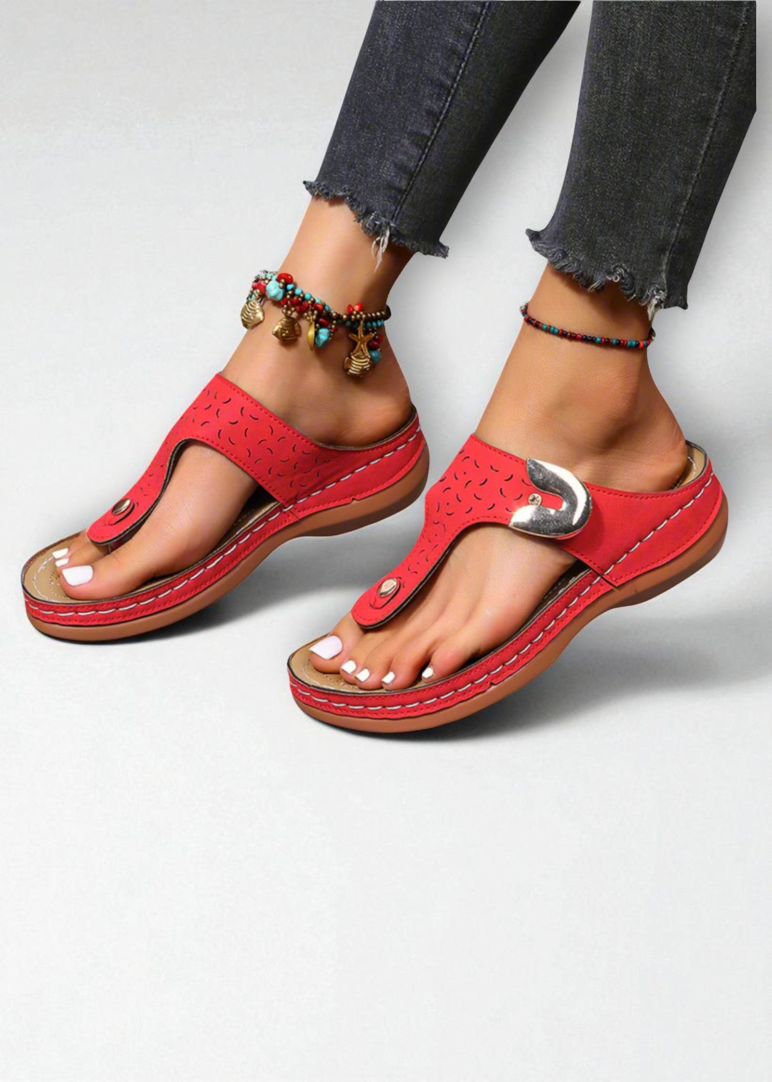 Malia – Boho Comfort Sandals with Vintage Stitching