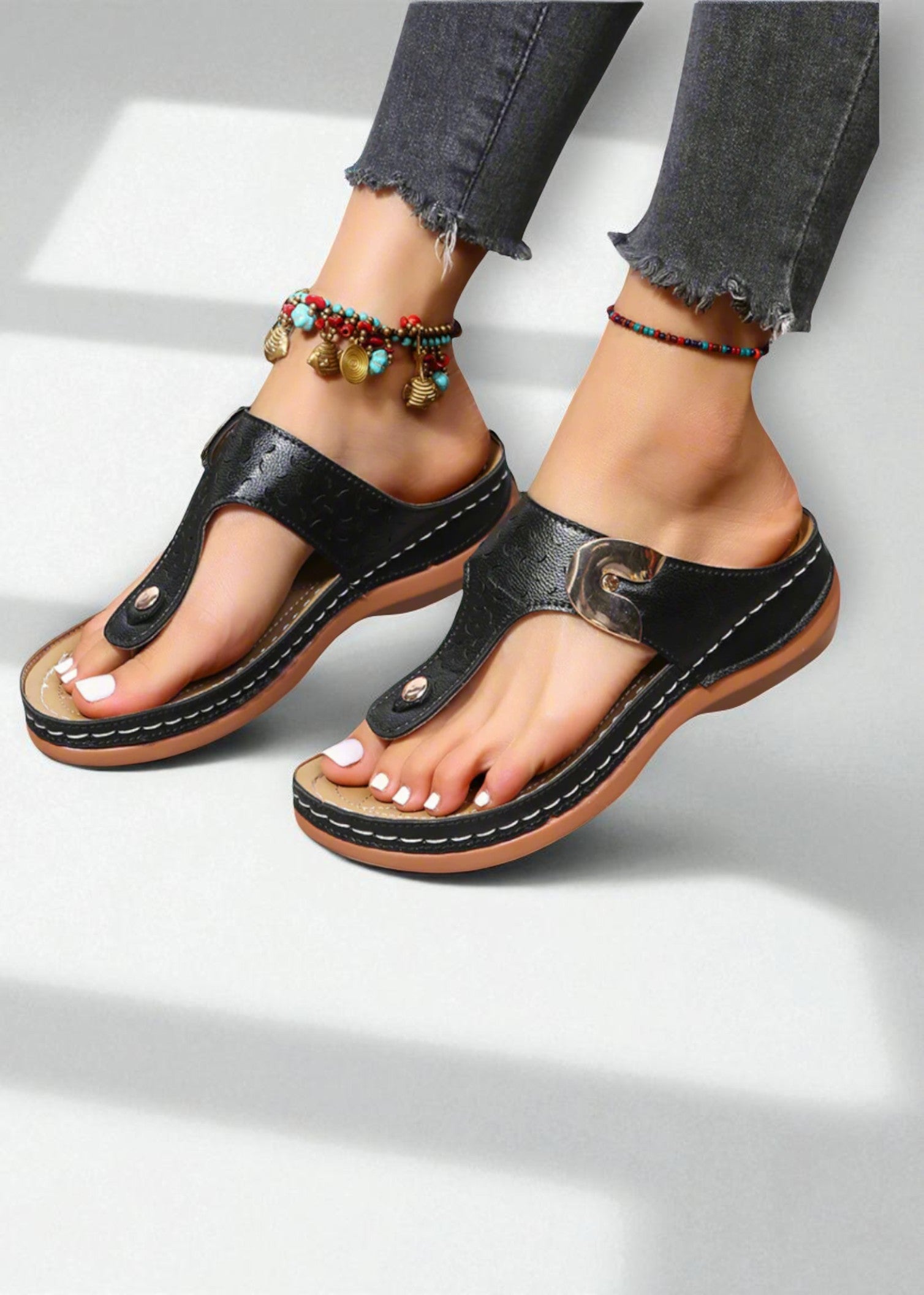 Malia – Boho Comfort Sandals with Vintage Stitching