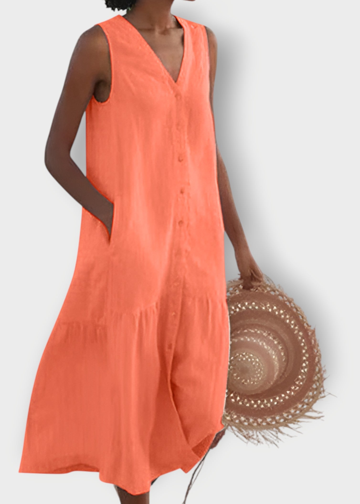 Mira – Sleeveless Button-Down Linen Dress