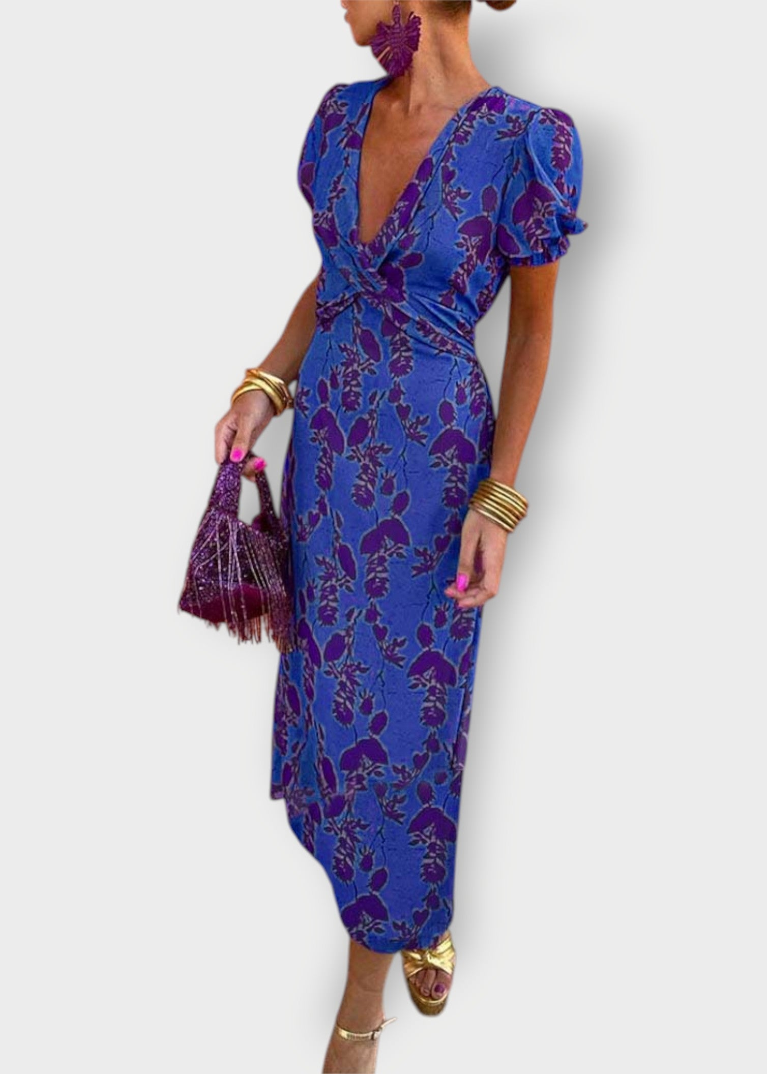 Viola – Puff Sleeve Wrap Midi Dress