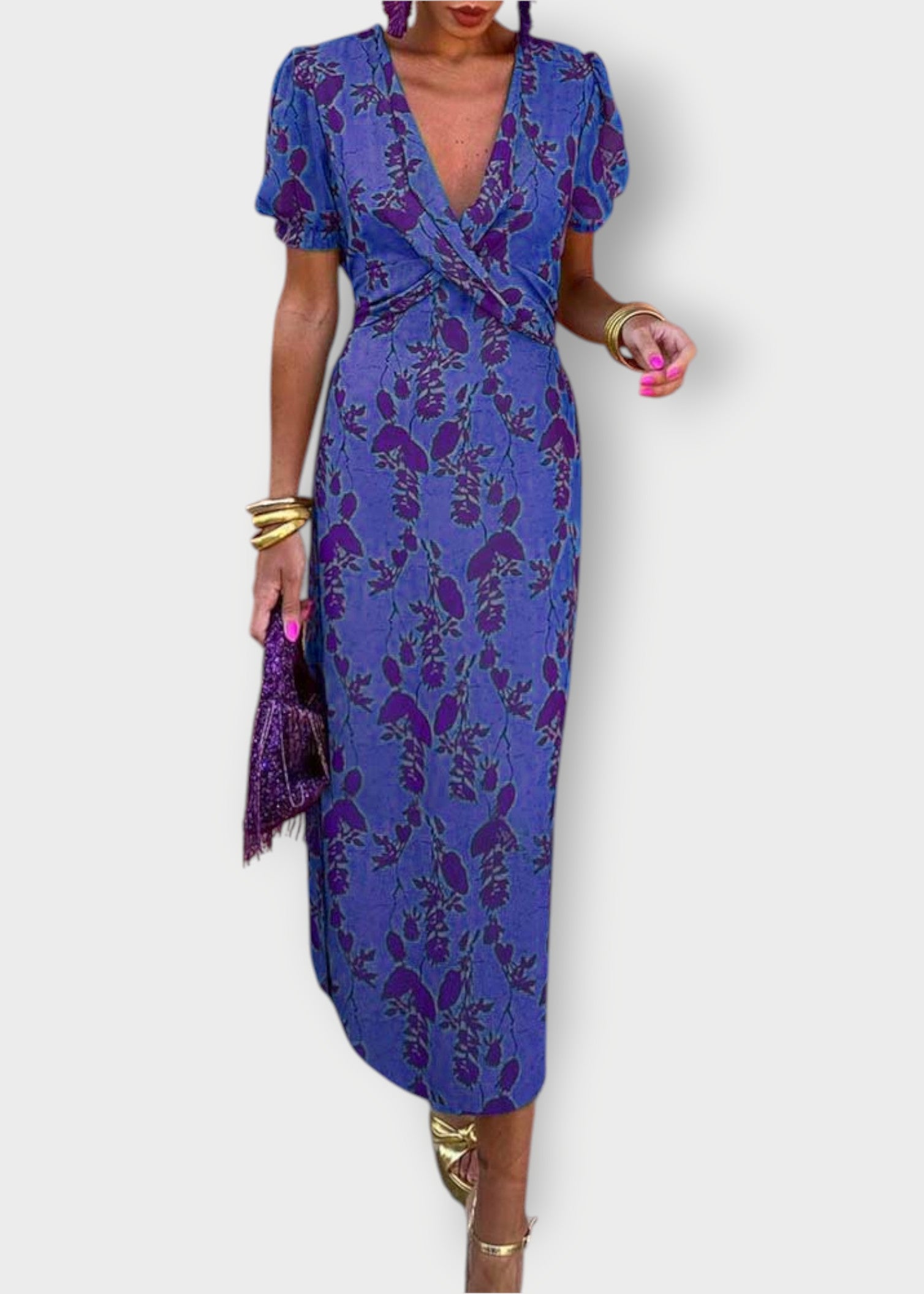 Viola – Puff Sleeve Wrap Midi Dress