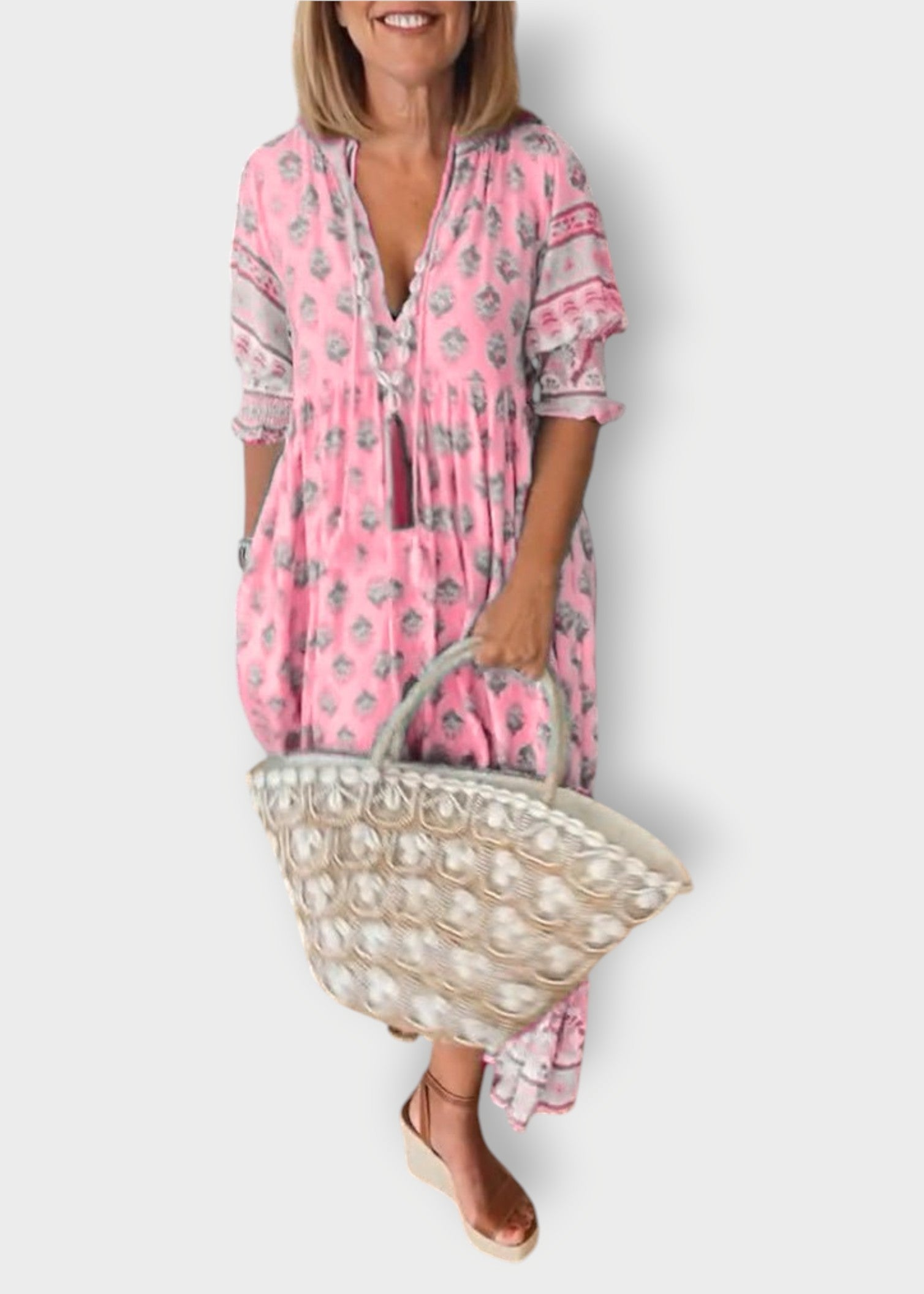 Rosa – Boho Maxi Dress with Shirred Sleeves