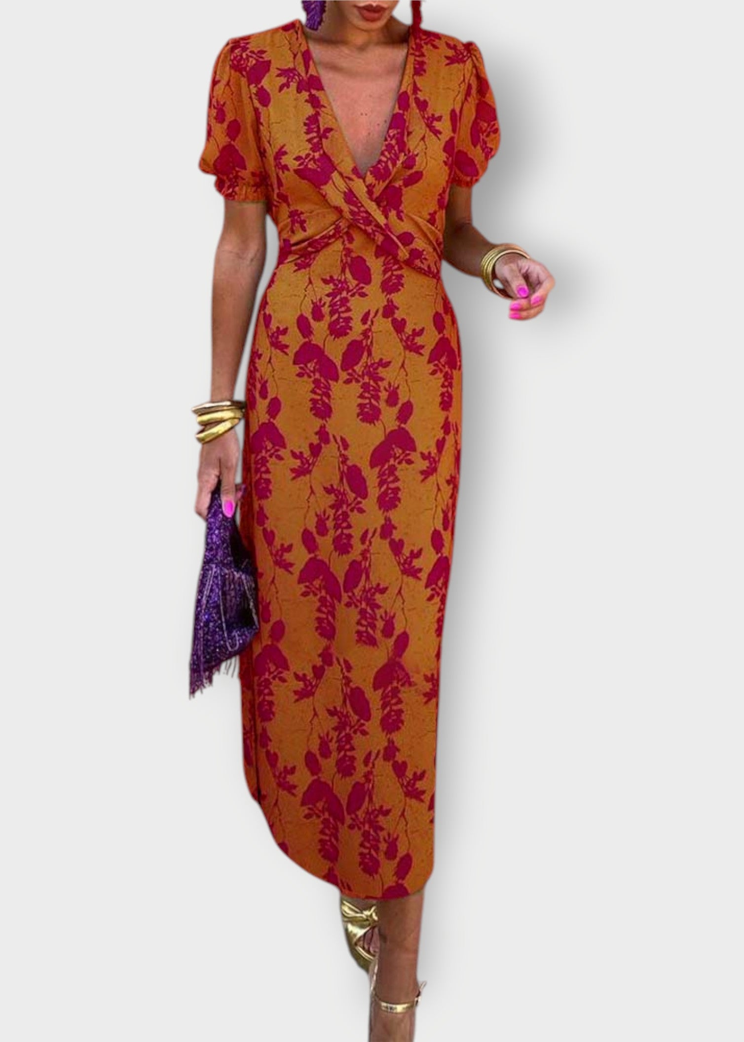 Viola – Puff Sleeve Wrap Midi Dress