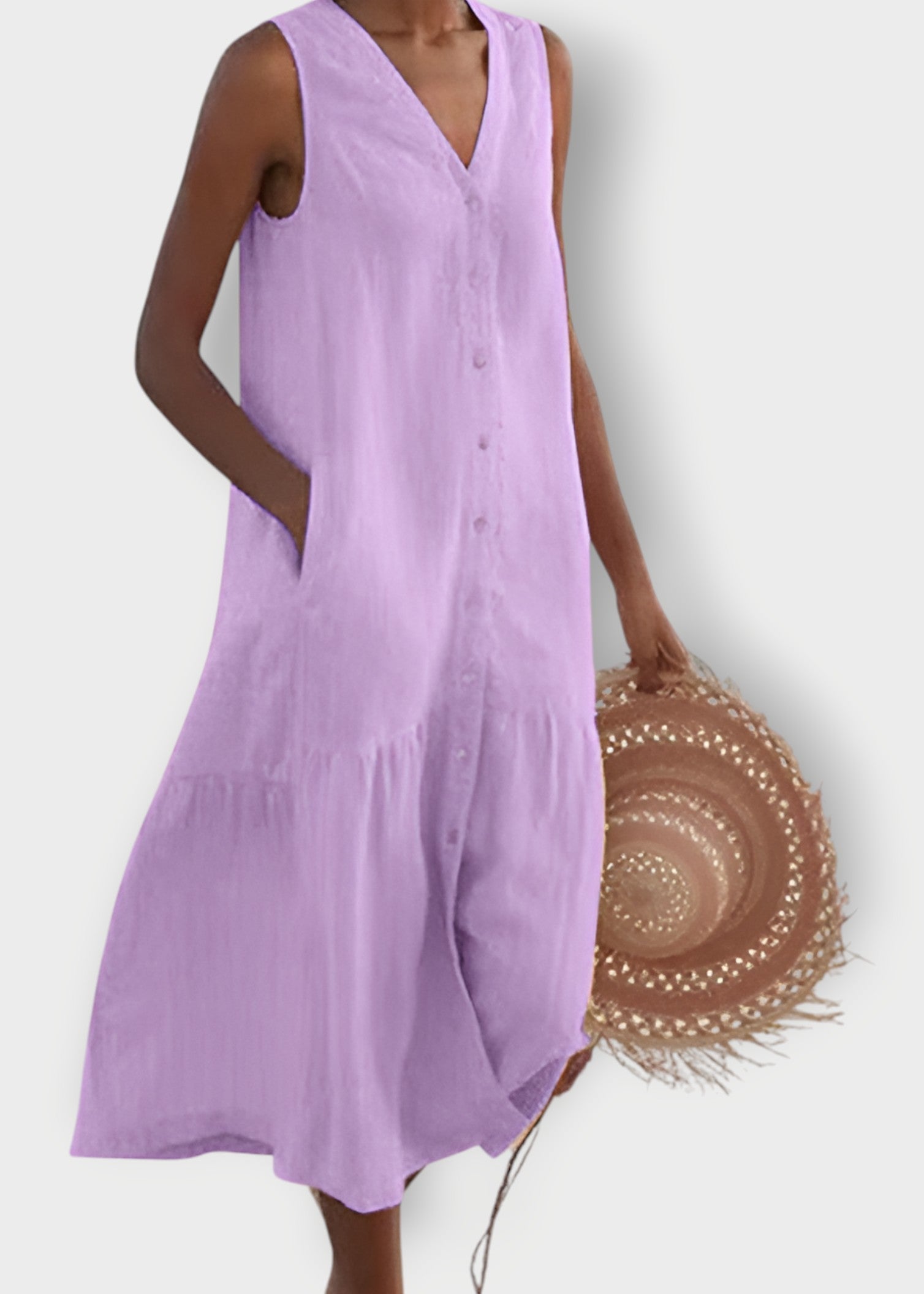 Mira – Sleeveless Button-Down Linen Dress