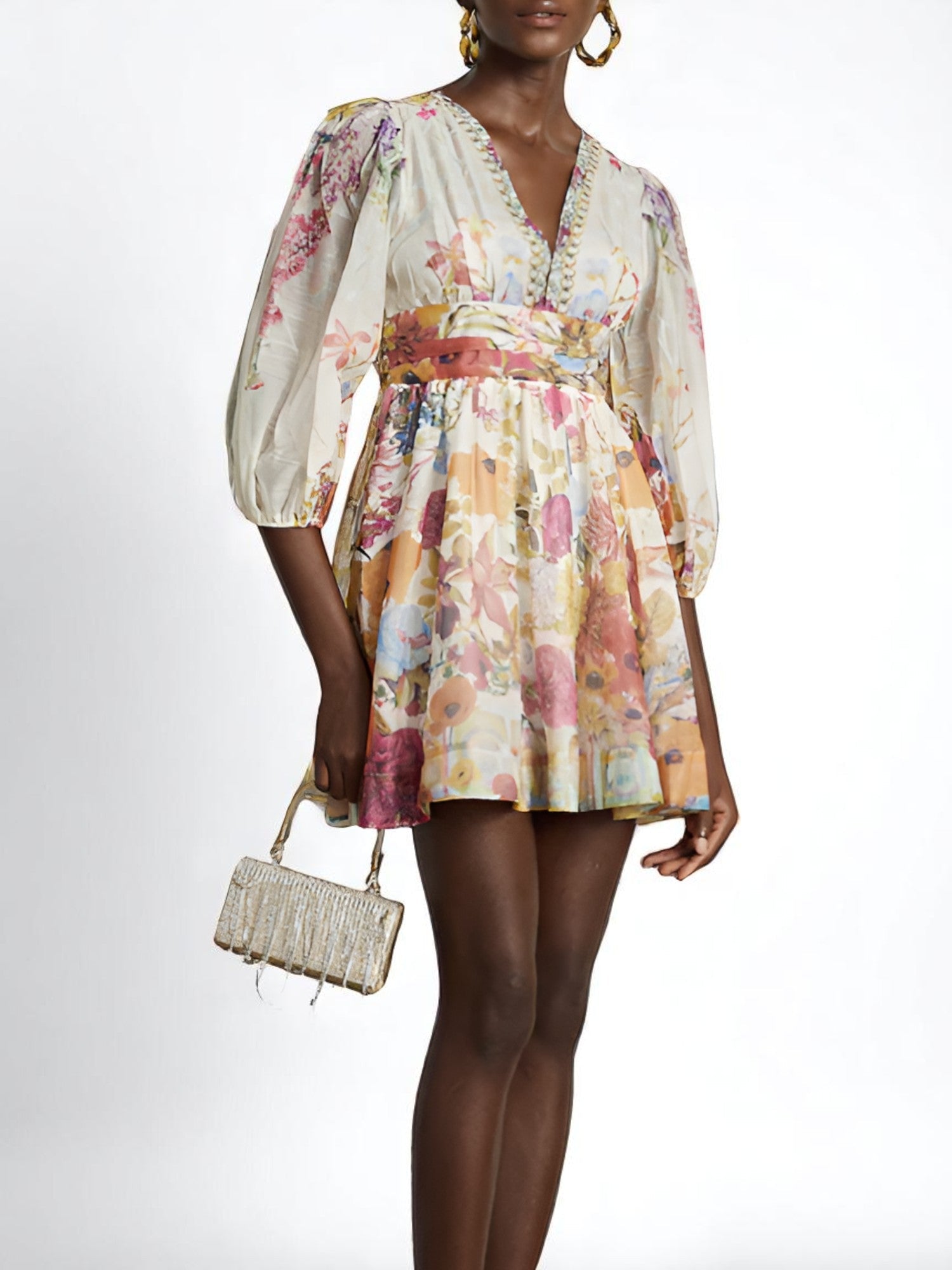 Lina – Playful Floral Mini Dress with Puff Sleeves