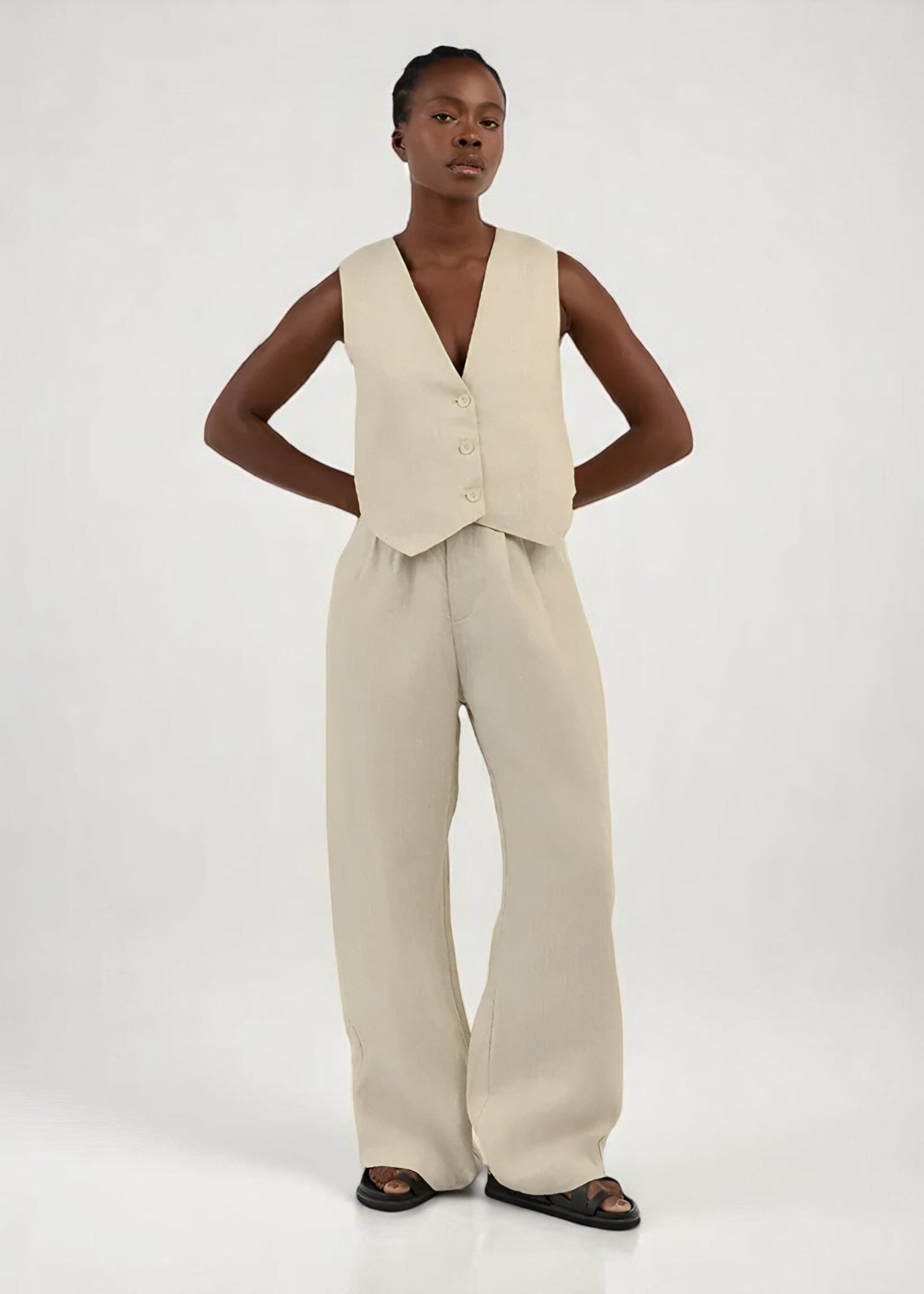 Lina Linen Set – Waistcoat & Trousers in Lavender