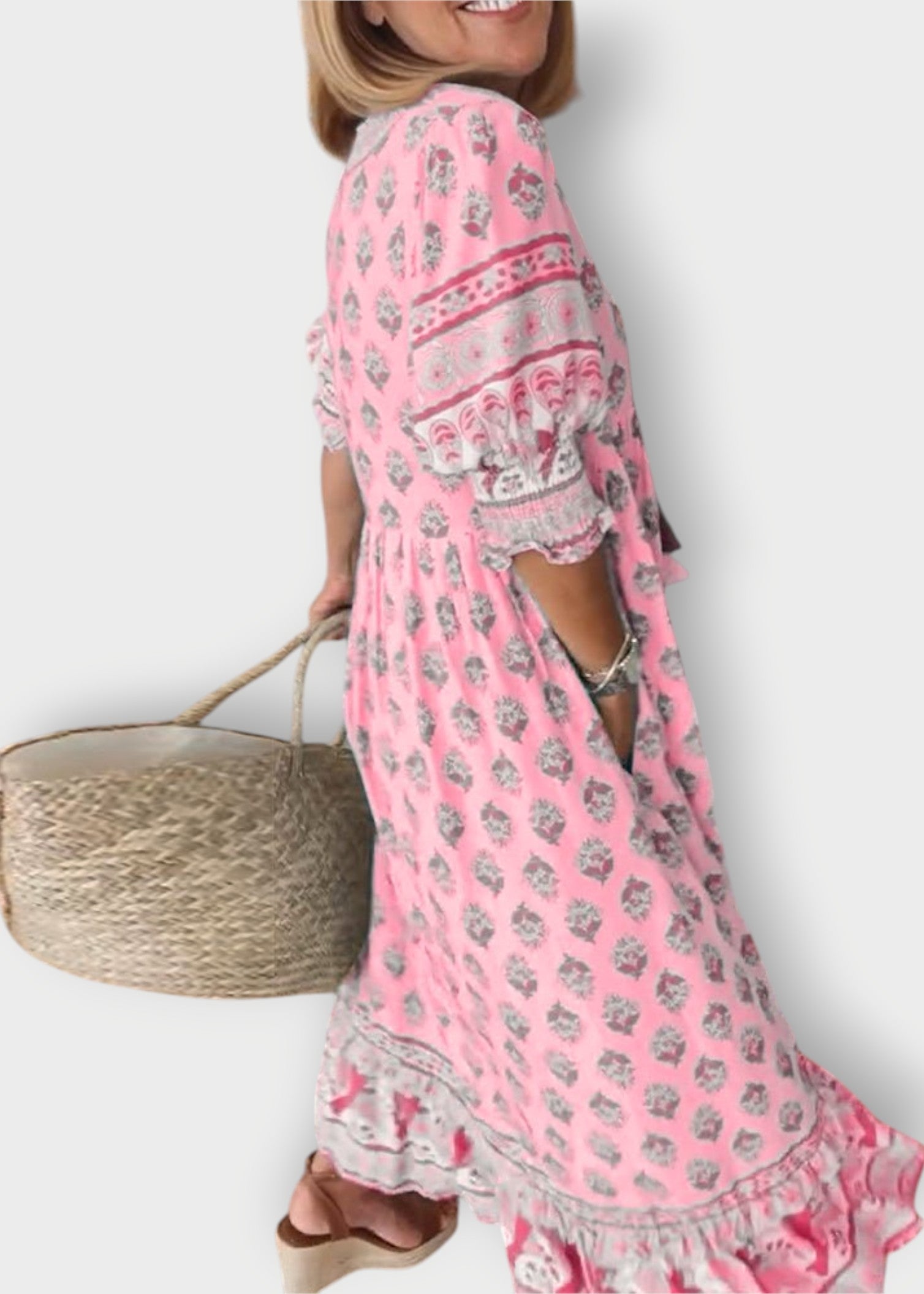 Rosa – Boho Maxi Dress with Shirred Sleeves