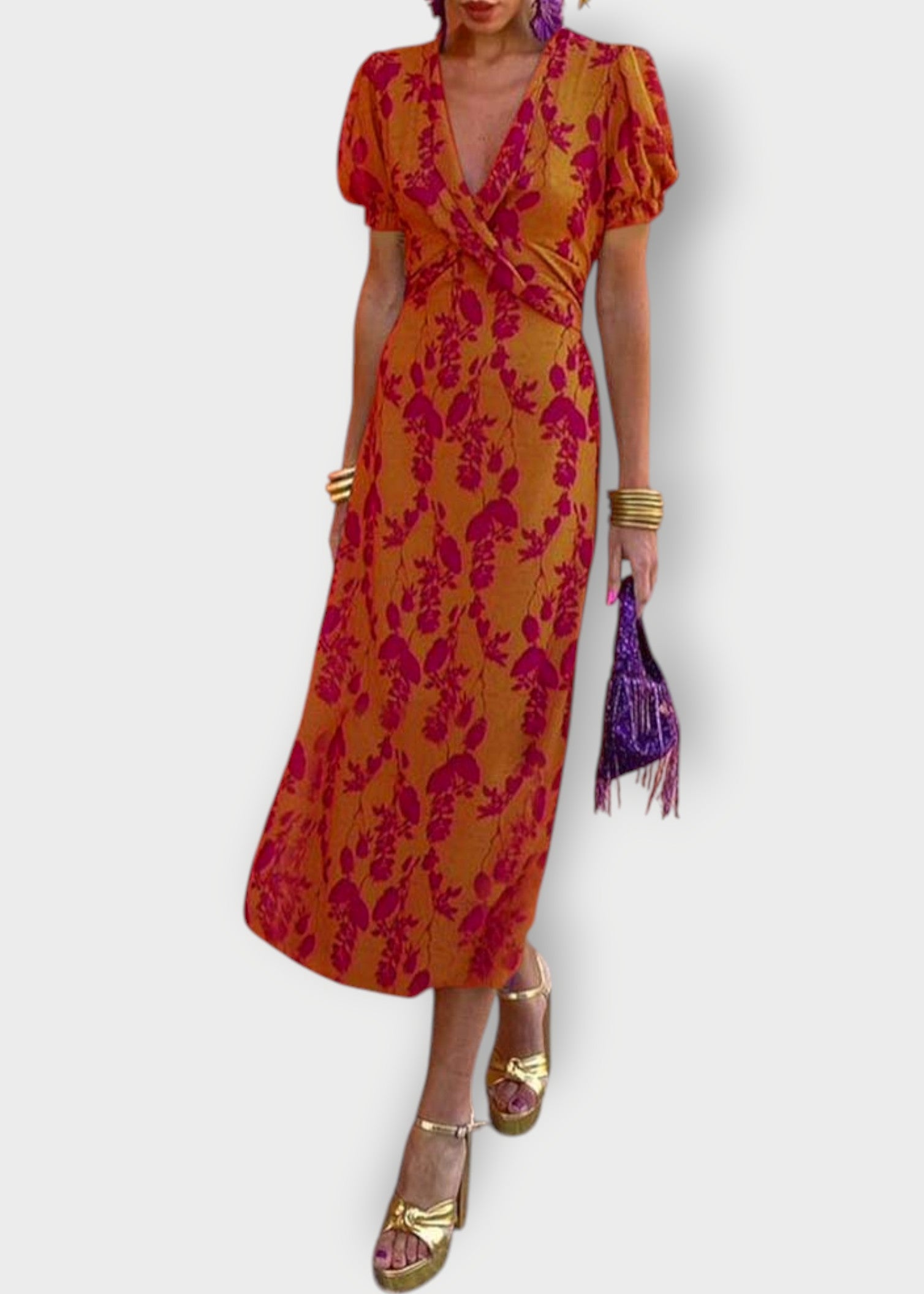 Viola – Puff Sleeve Wrap Midi Dress