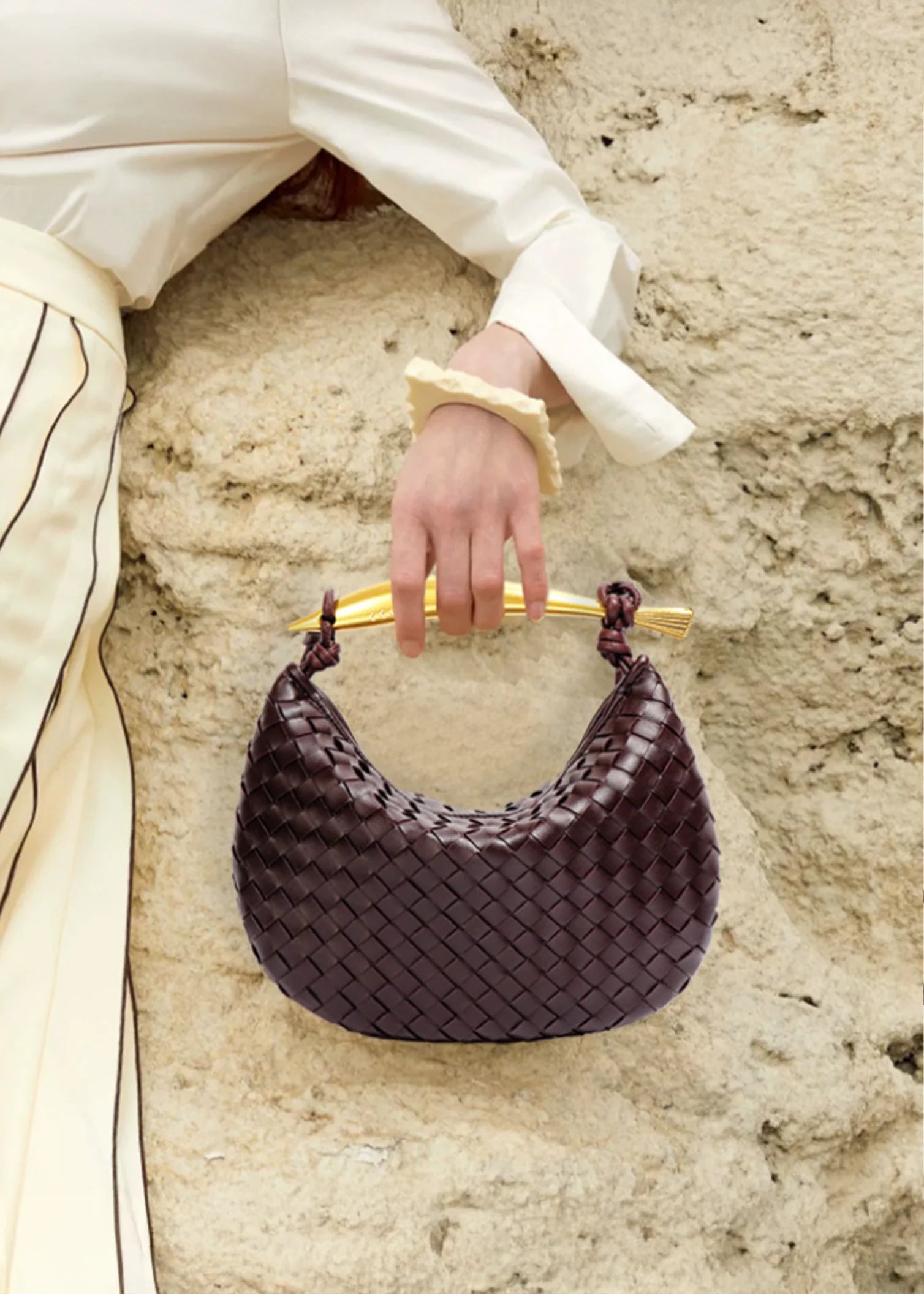 Alexandra – Woven Design Bag with Gold Handle