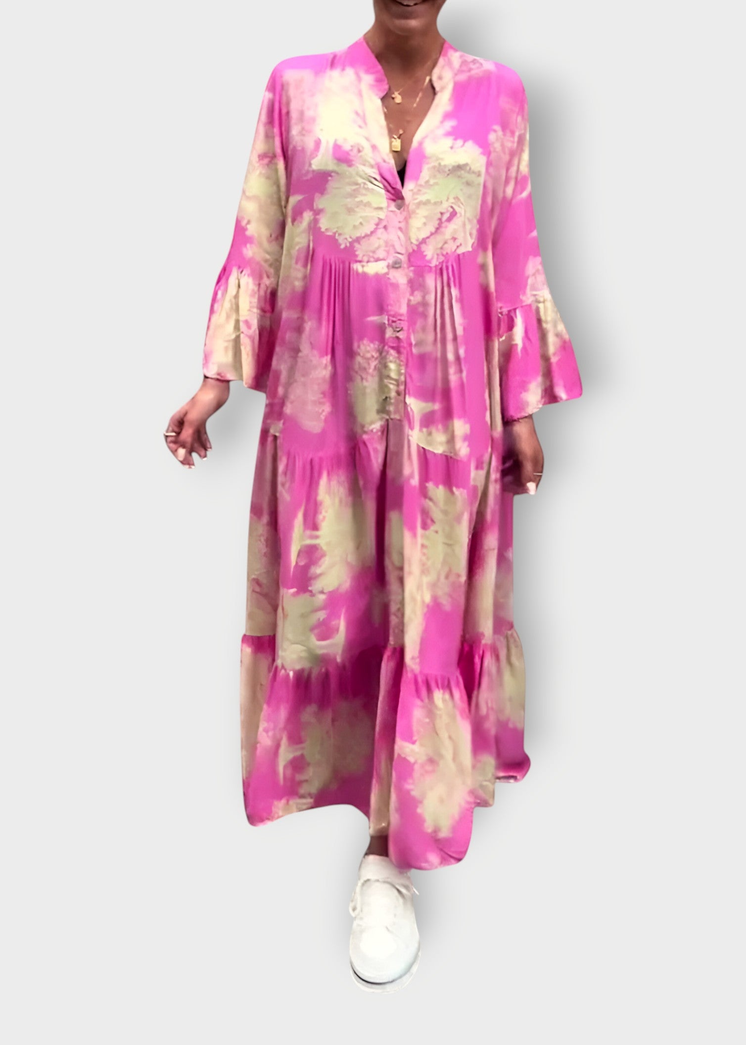 Mirella – Flowing Maxi Dress in Blue Watercolour Print