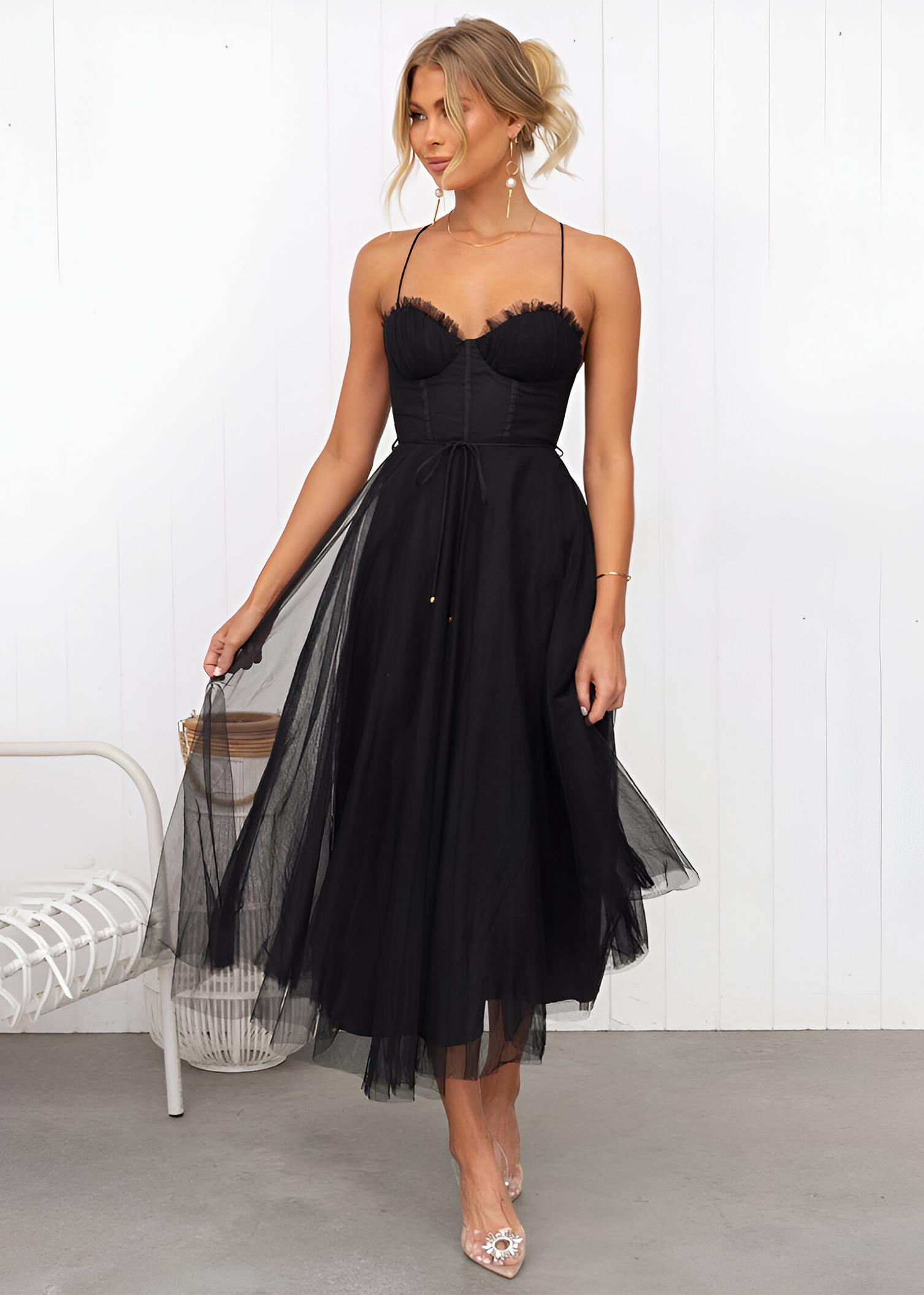 Nolia – Tulle Midi Dress with Corset Top