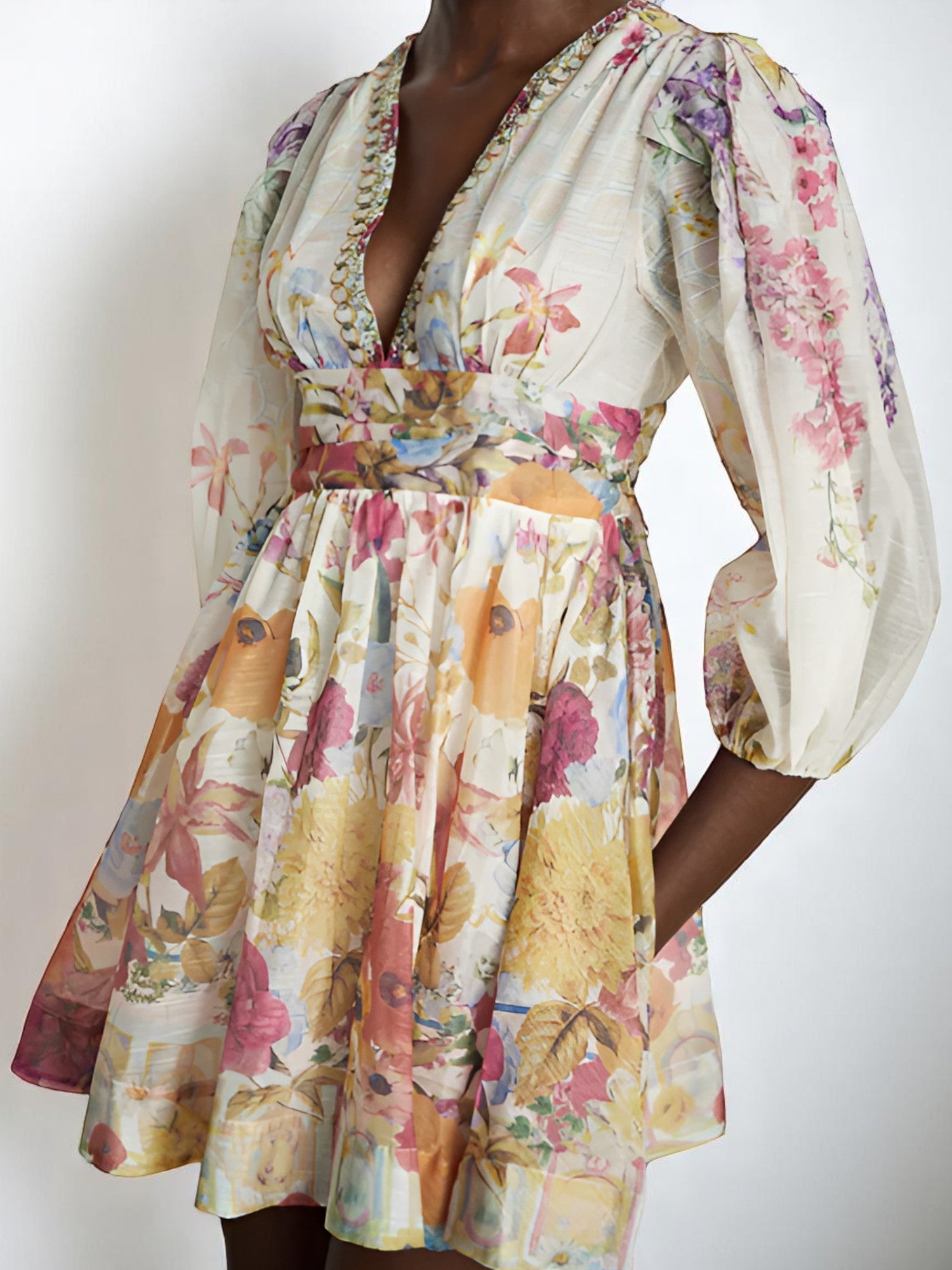 Lina – Playful Floral Mini Dress with Puff Sleeves