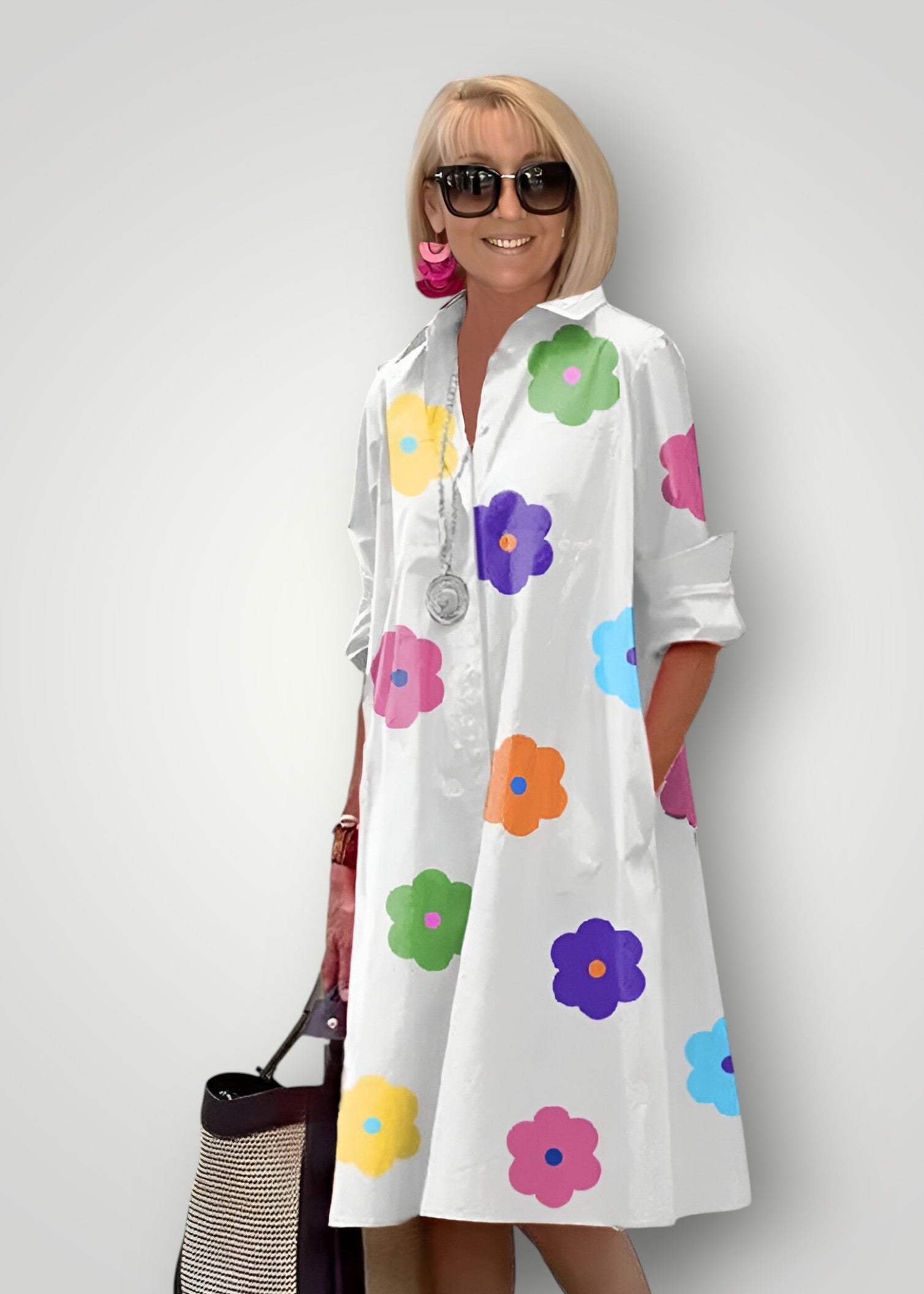 Daisy – Playful Shirt Dress with Bold Floral Print