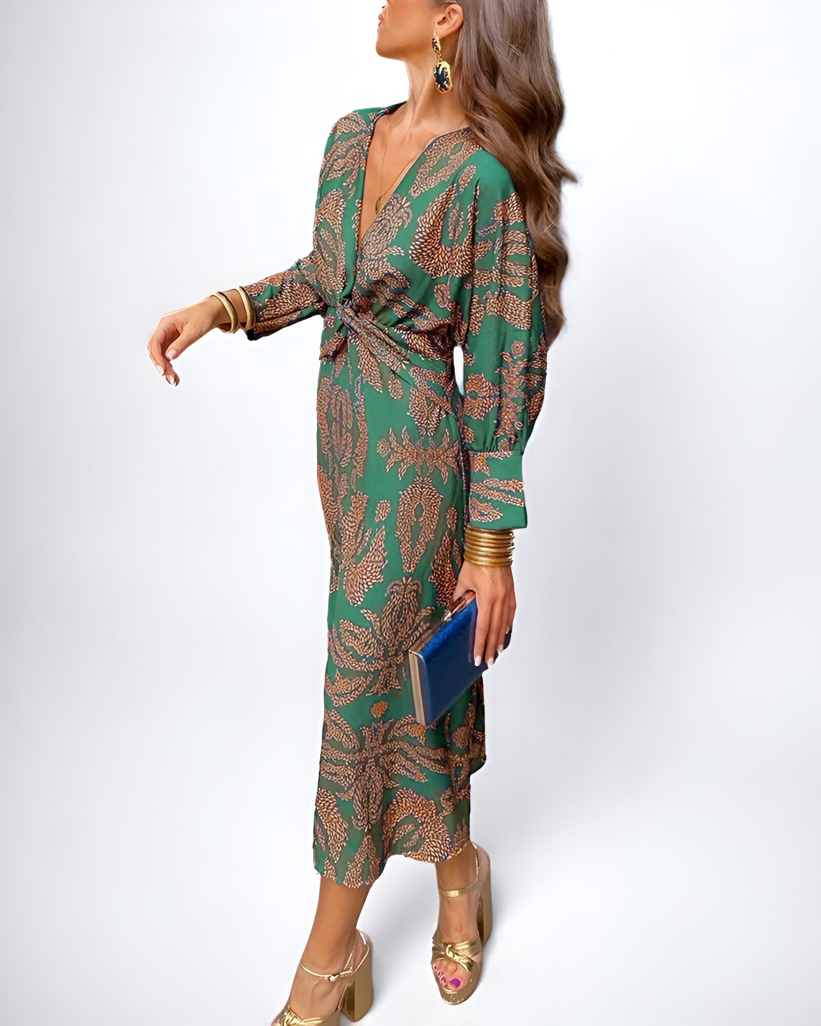 Sahana – Patterned Midi Dress with Knot Detail