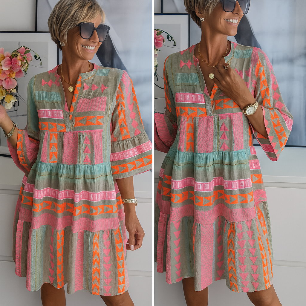 Eliza – Boho Tunic Dress with Geometric Accents