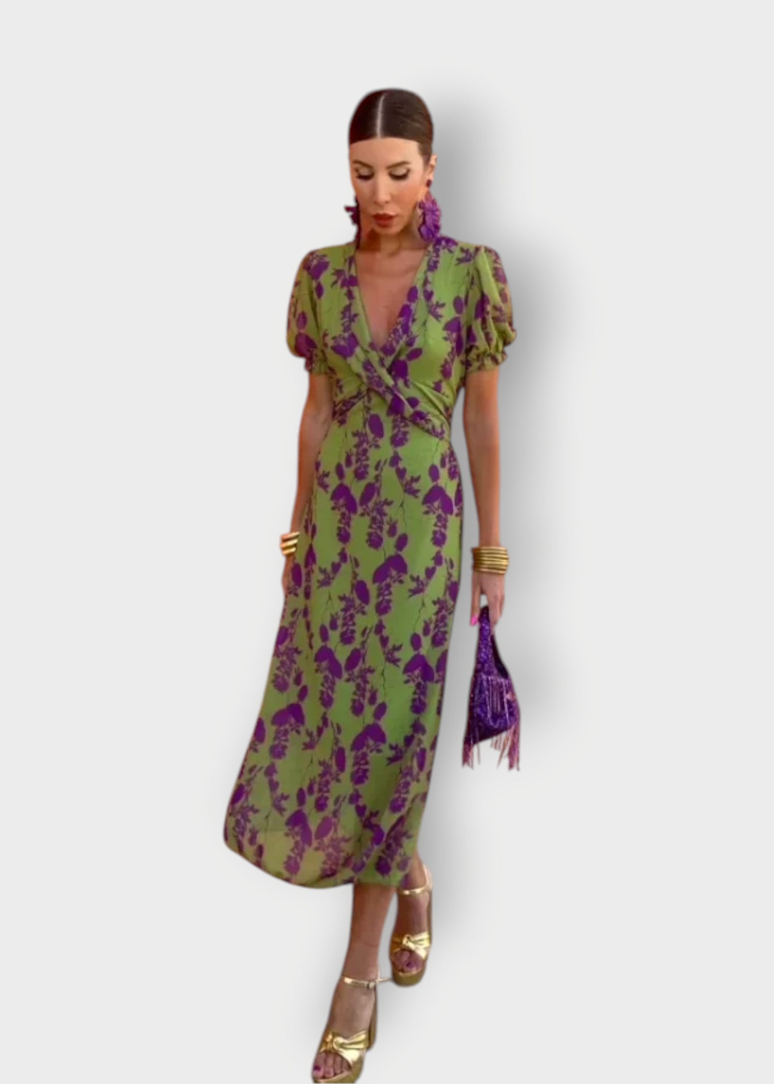 Viola – Puff Sleeve Wrap Midi Dress