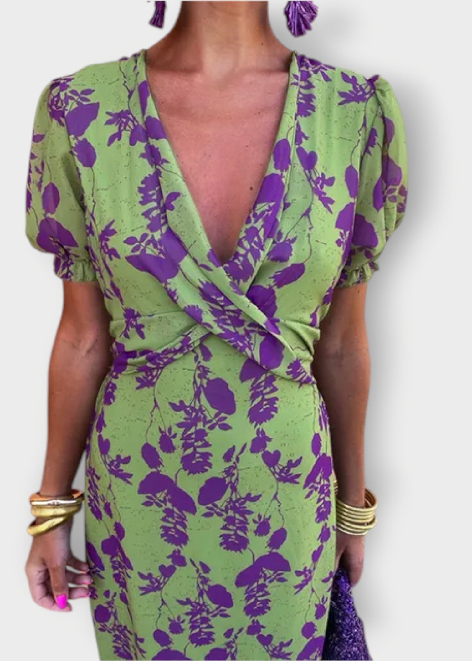 Viola – Puff Sleeve Wrap Midi Dress