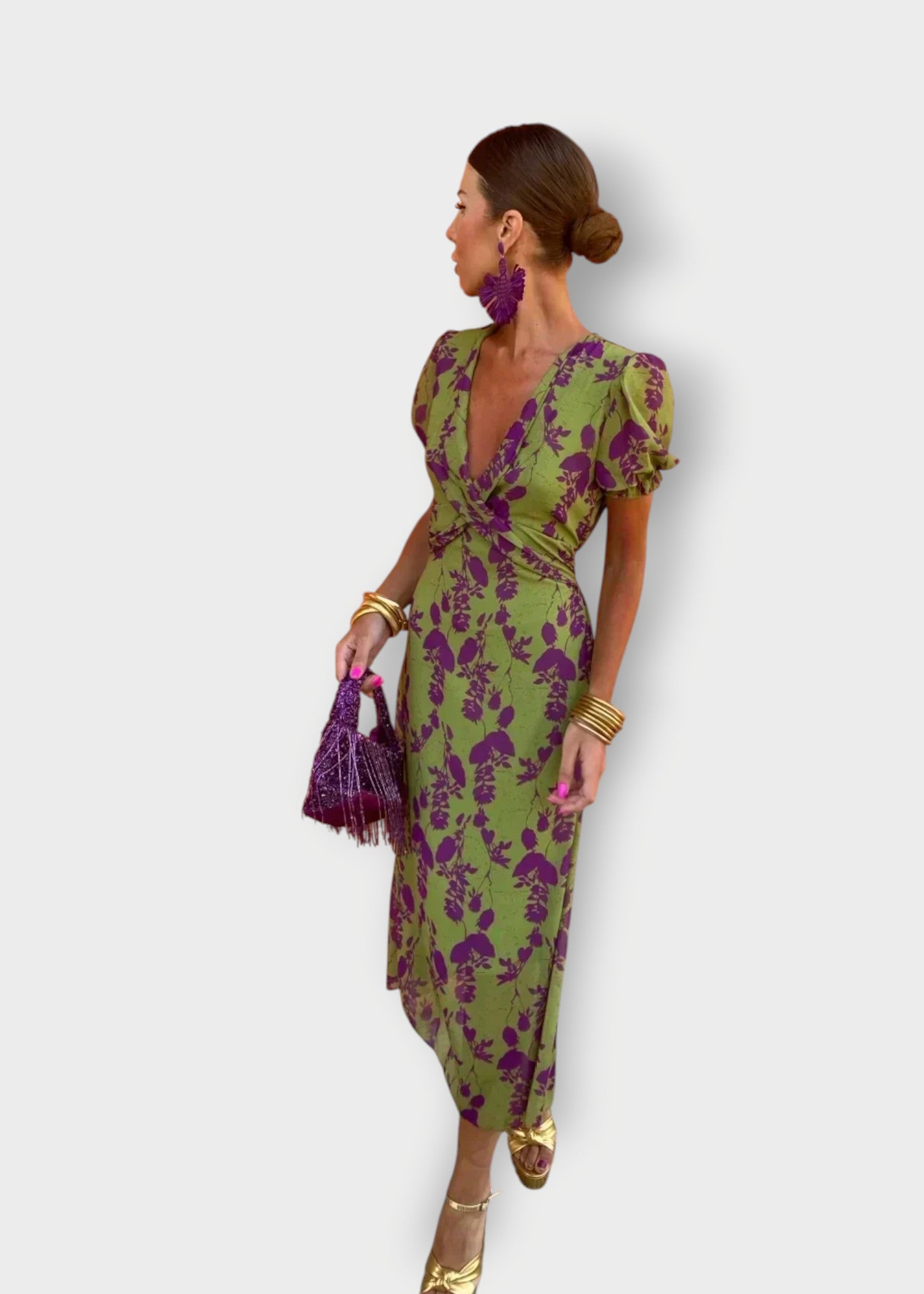 Viola – Puff Sleeve Wrap Midi Dress