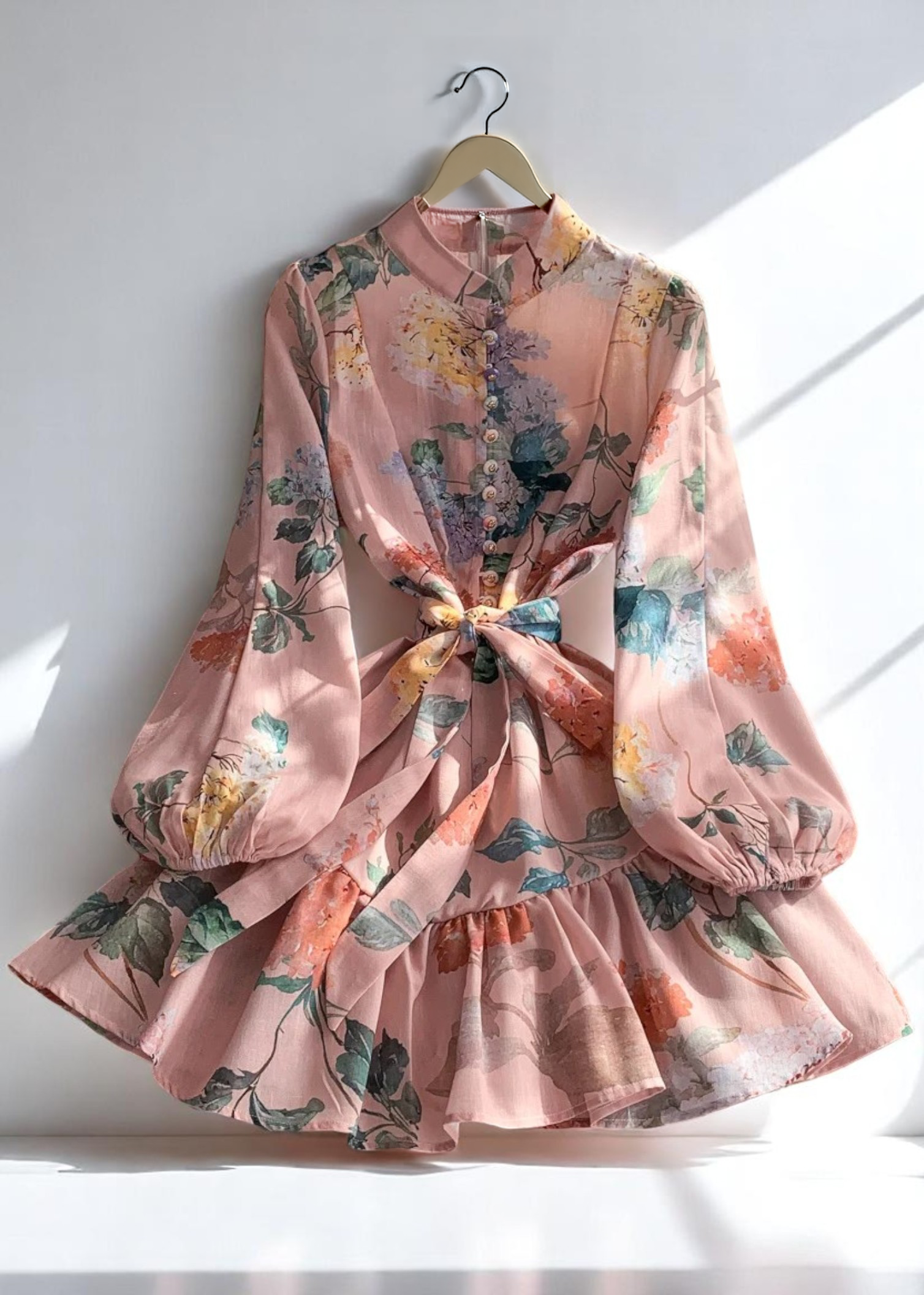 Amélie Floral Dress – with Waist Tie & Balloon Sleeves