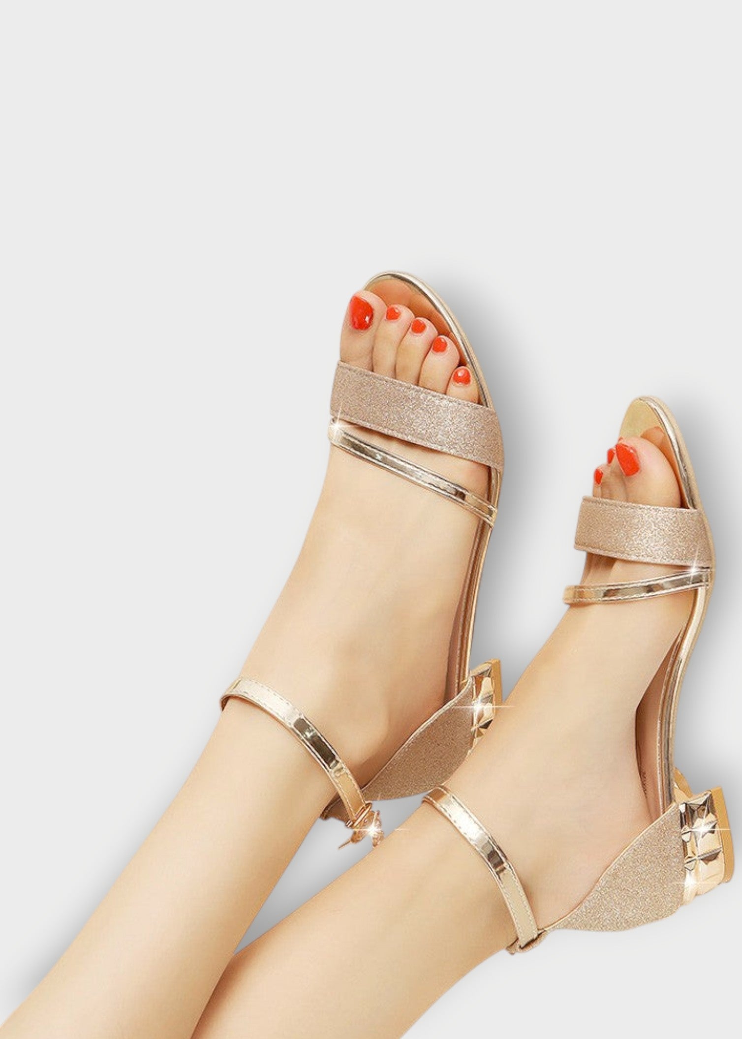 Selina – Shimmer Block Heel Sandals with Ankle Strap