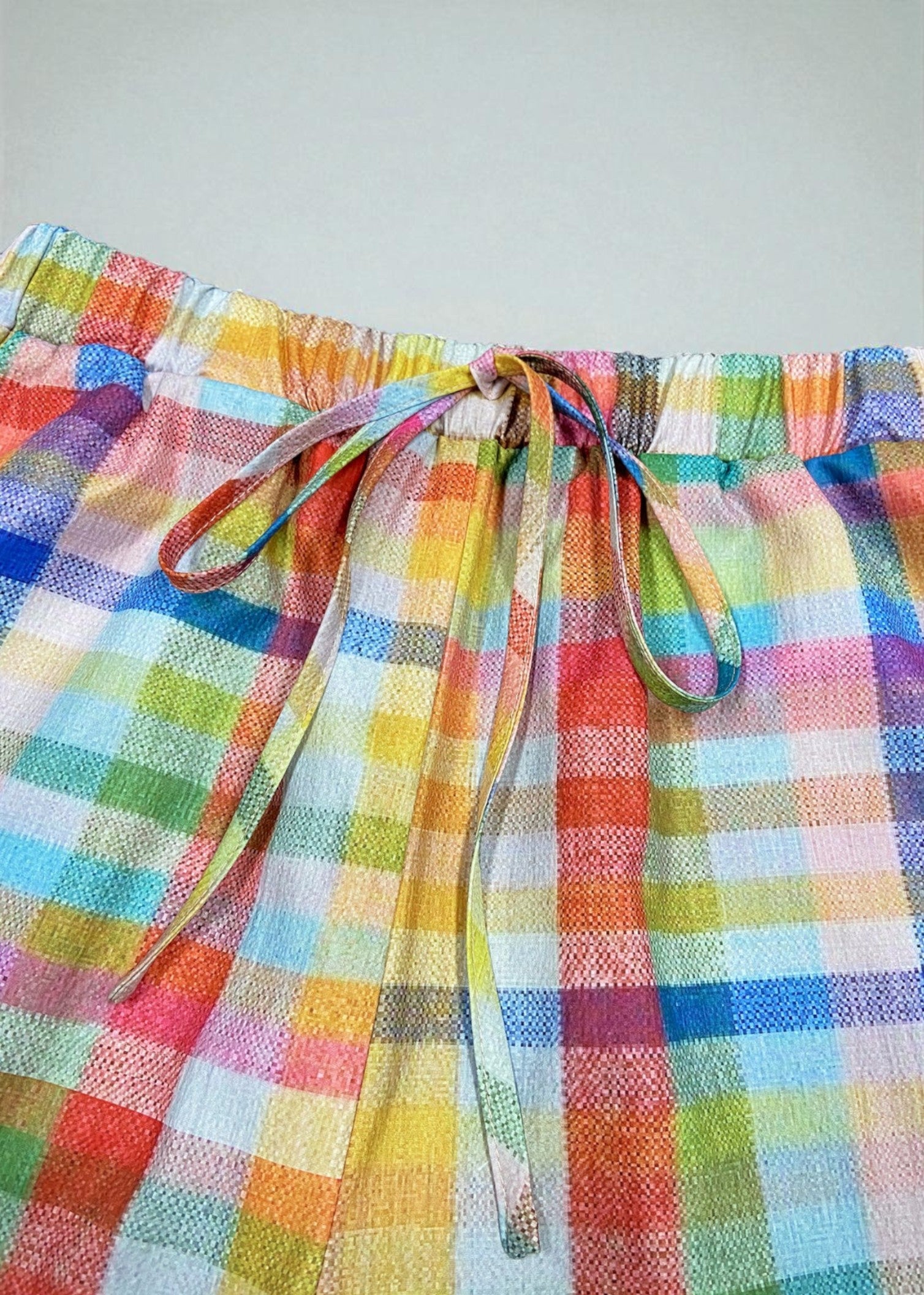 Mila – Lightweight Checked Summer Trousers with Tie Waist
