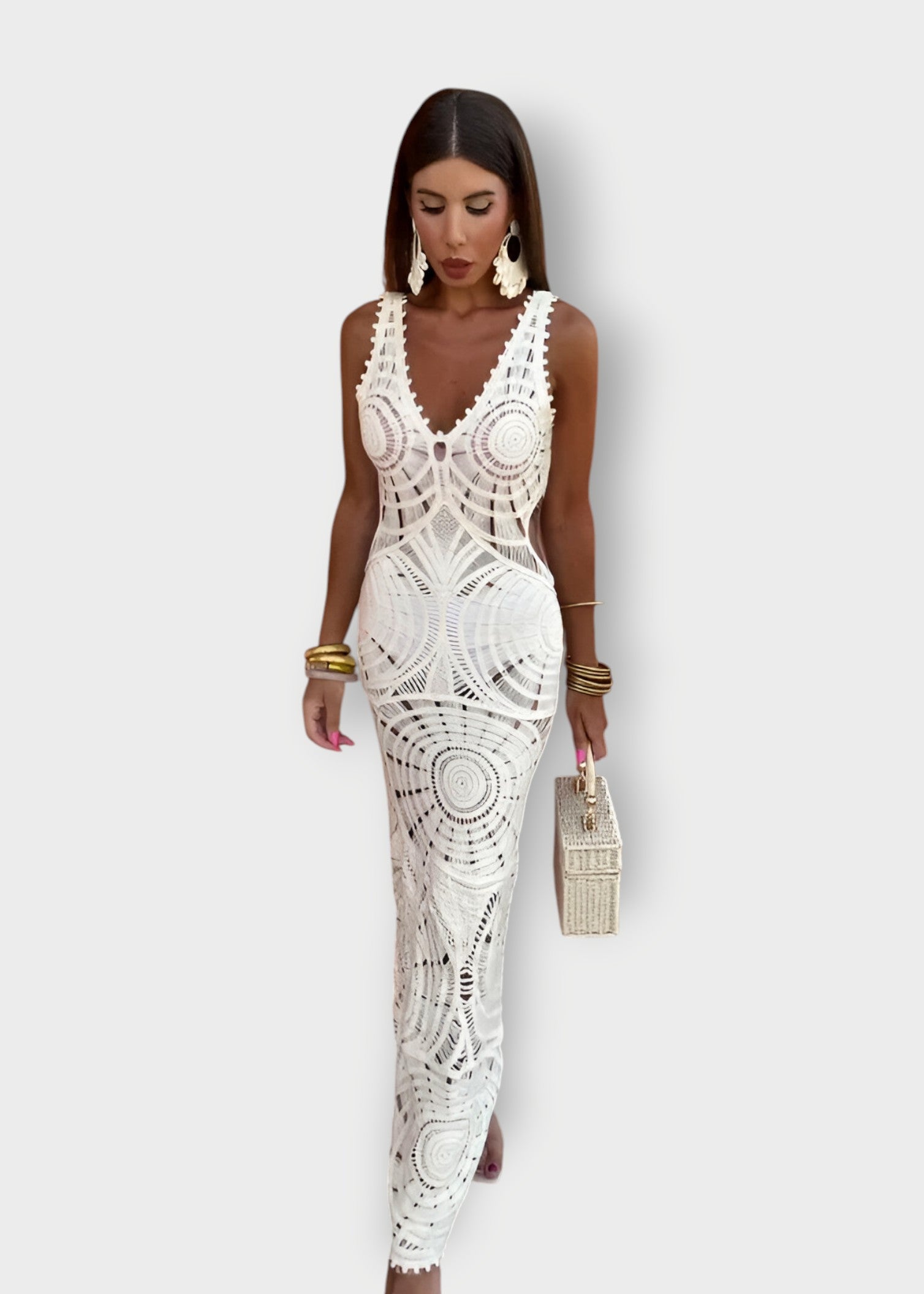 Selene – Sheer Crochet Maxi Dress