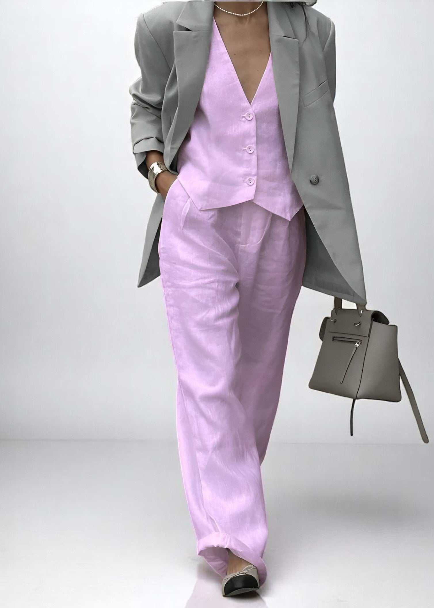Lina Linen Set – Waistcoat & Trousers in Lavender