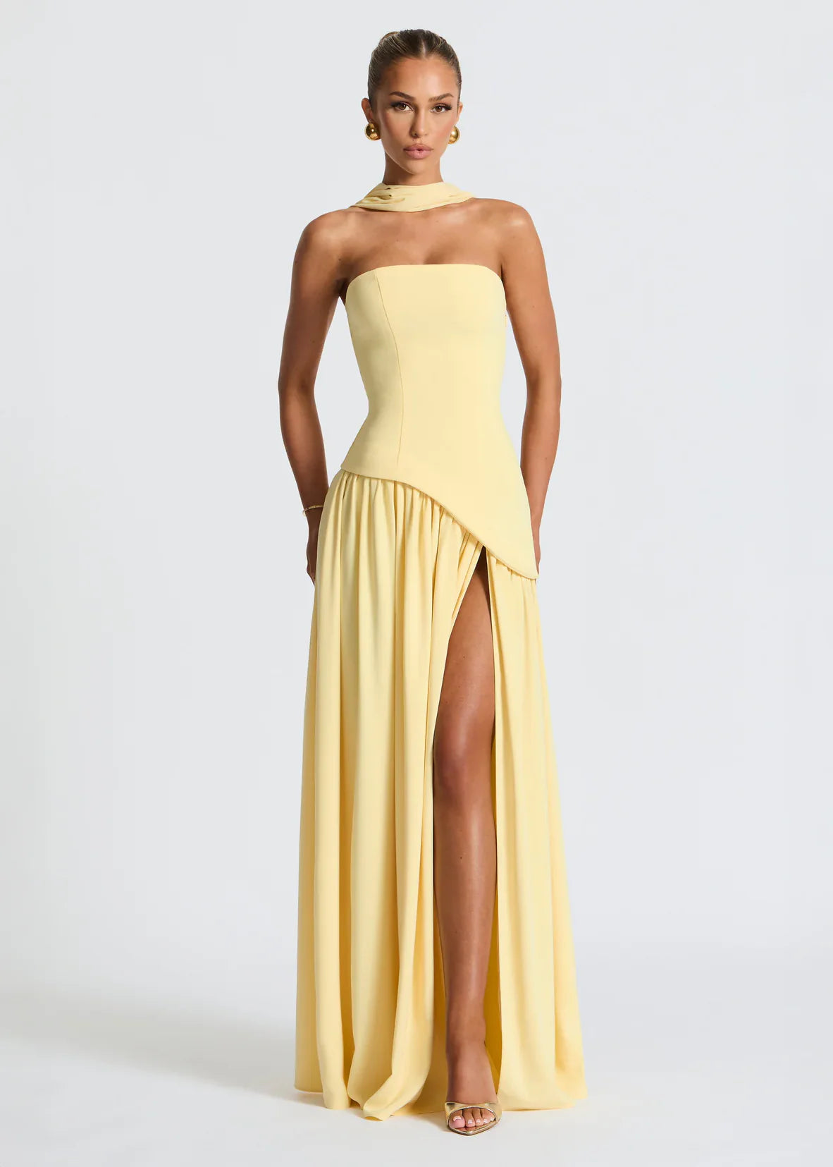 Elena | Off-the-Shoulder Maxi Dress with Slit and Choker Detail