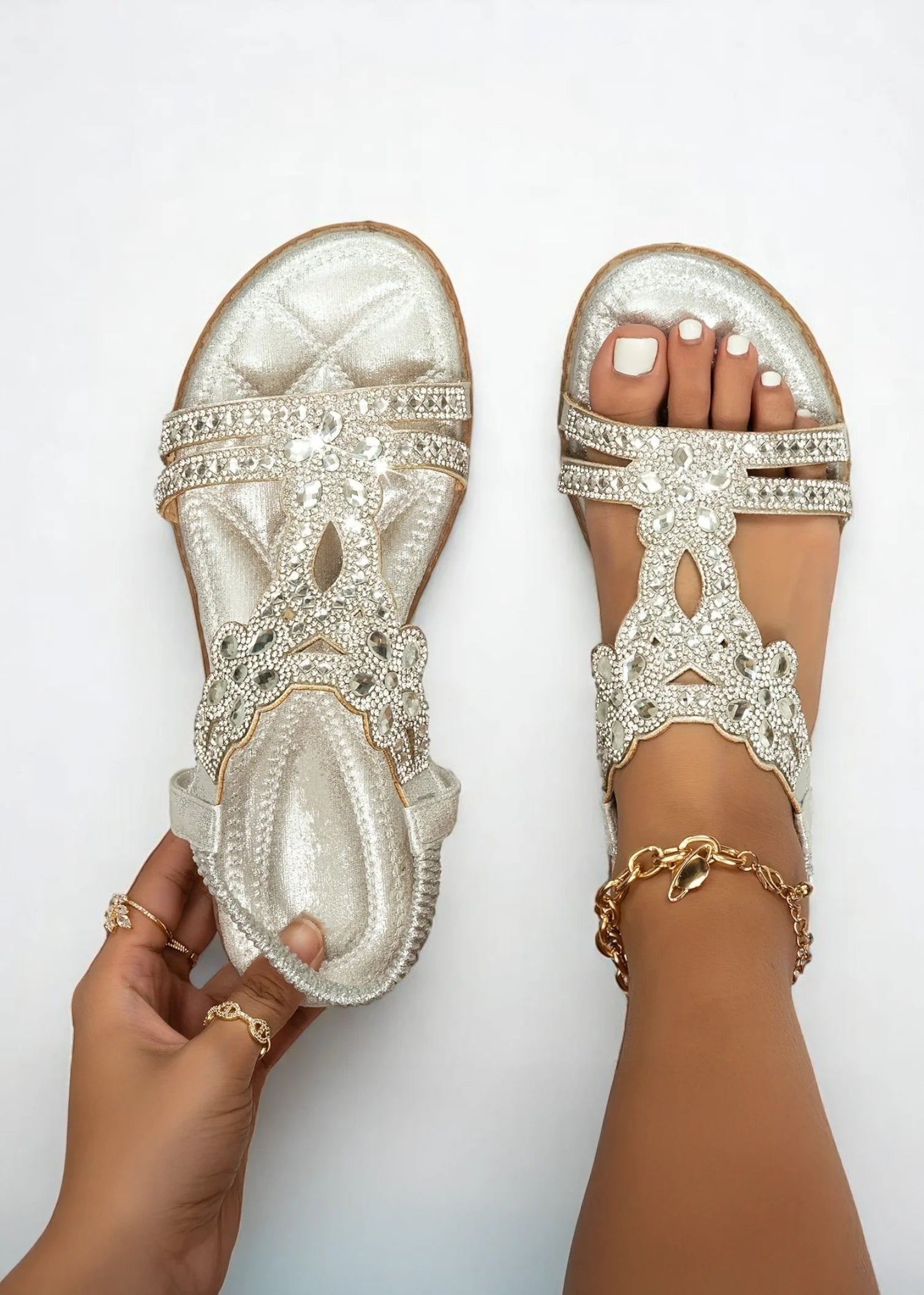 Celina | Strass-Embellished Sandals with Floral Detail