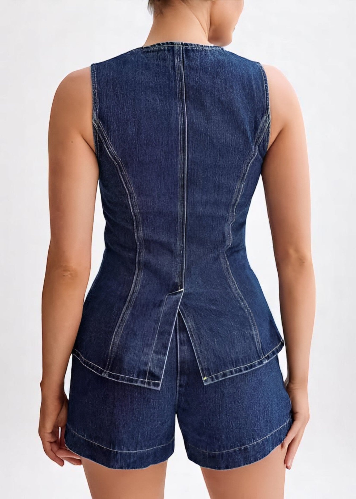 Camille – Denim Set with Gold Buttons