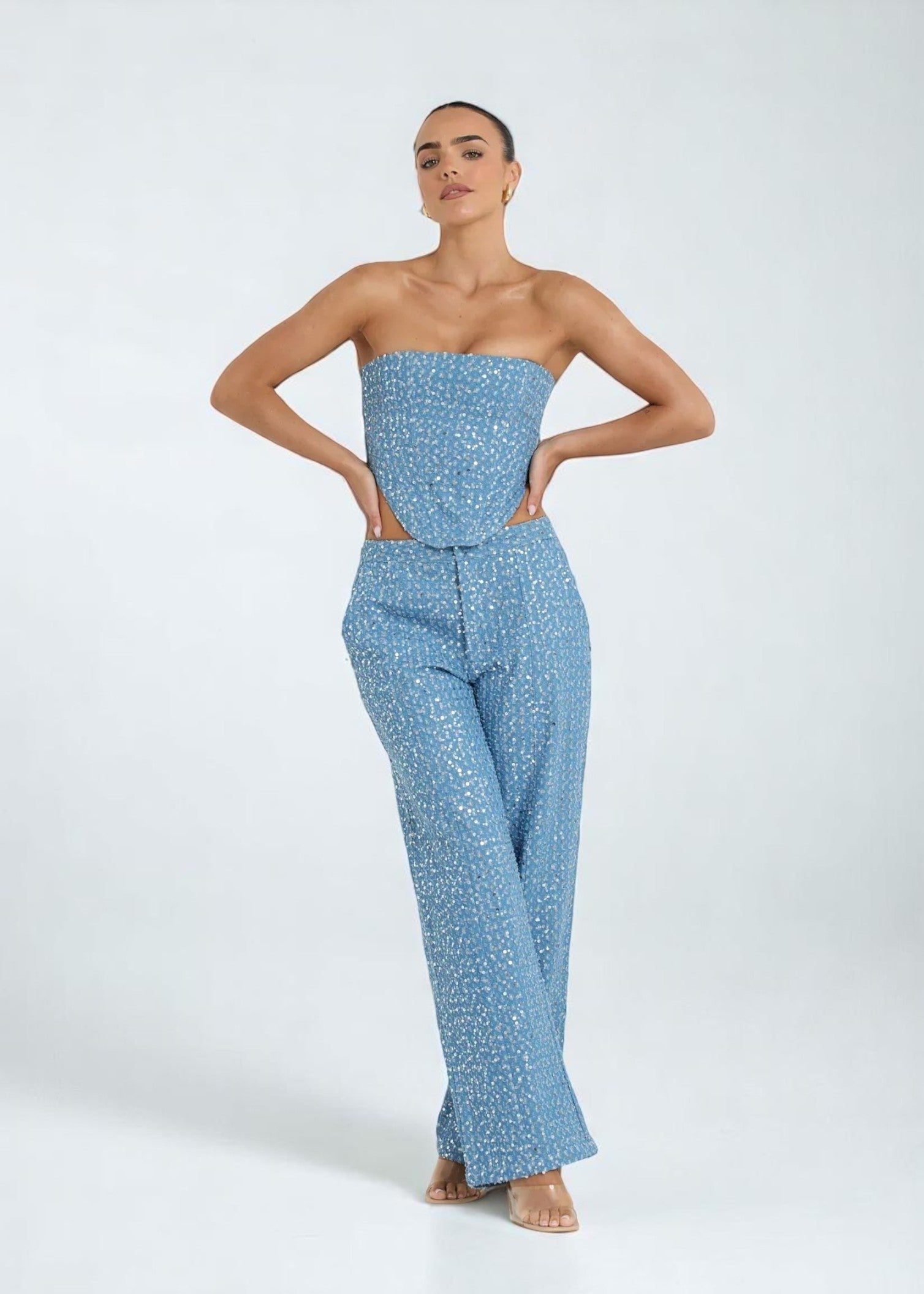 Sequin Sparkle Pants Set – Glitter Two-Piece with Trousers
