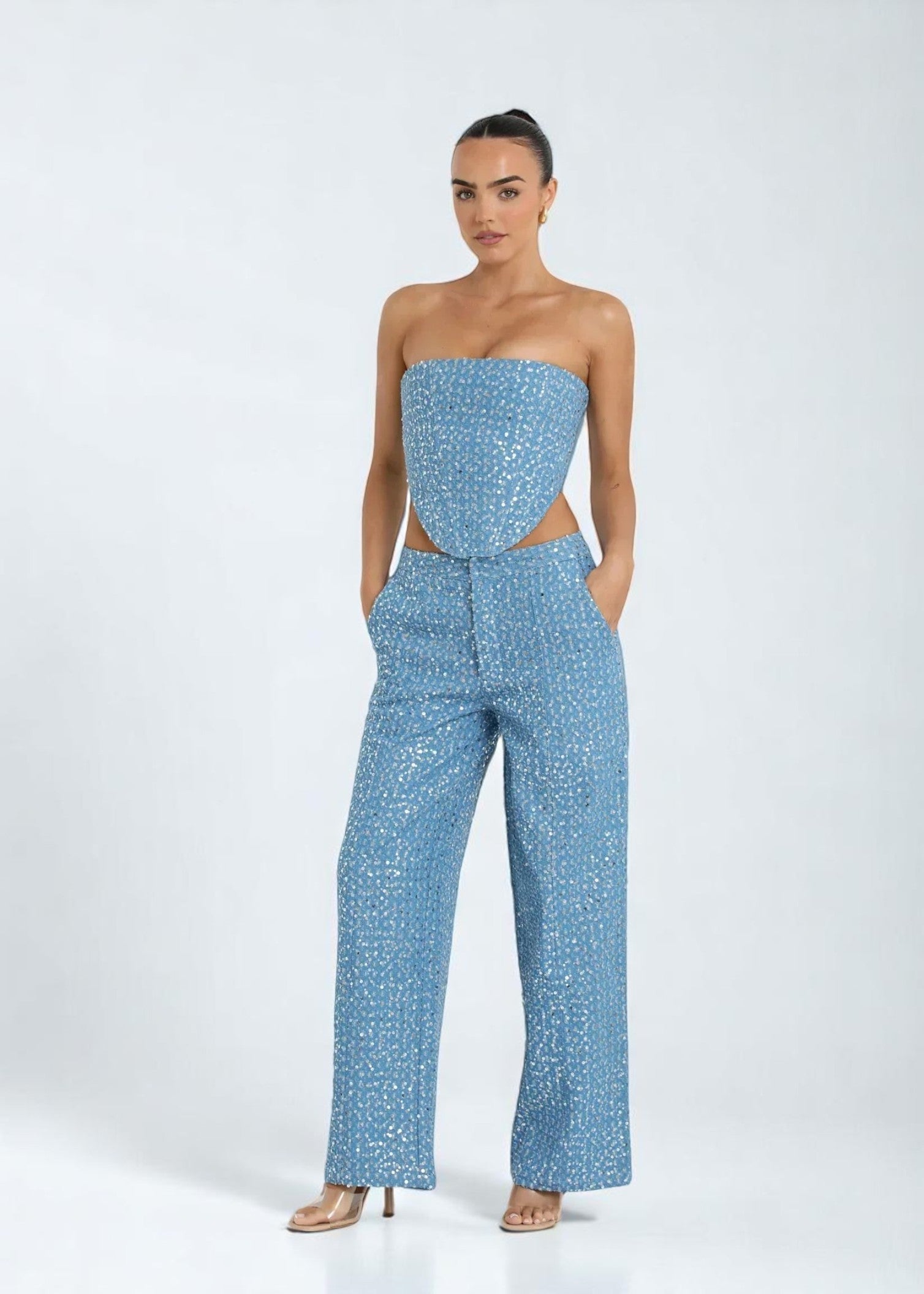 Sequin Sparkle Pants Set – Glitter Two-Piece with Trousers