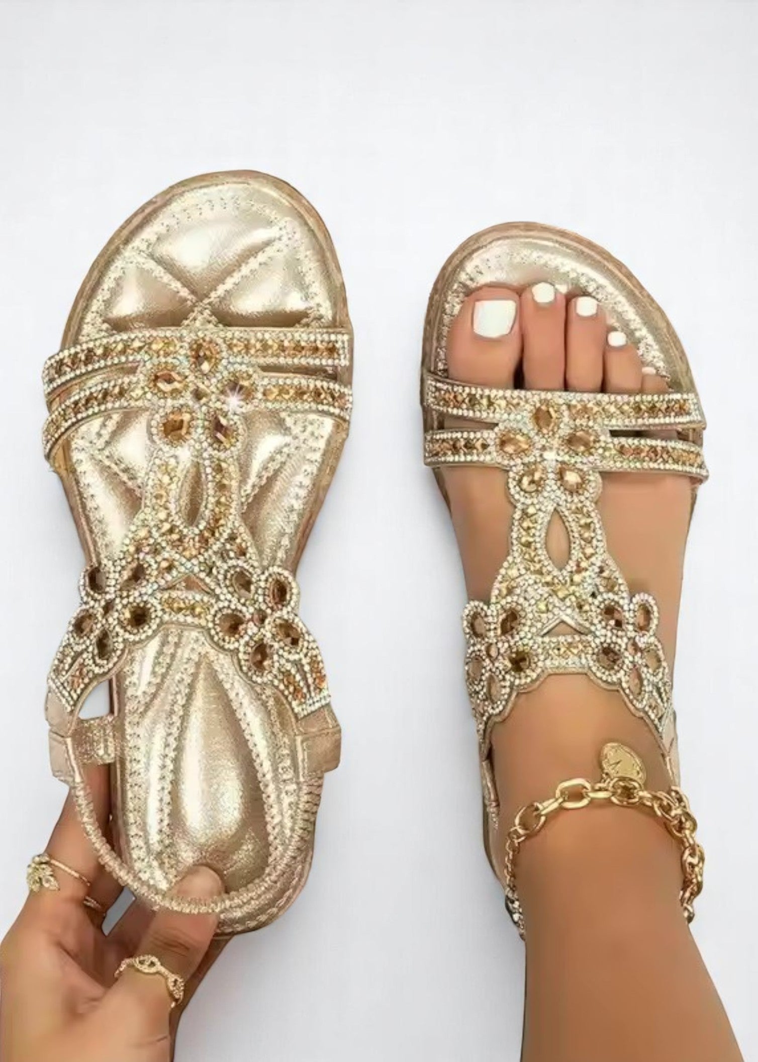 Celina | Strass-Embellished Sandals with Floral Detail